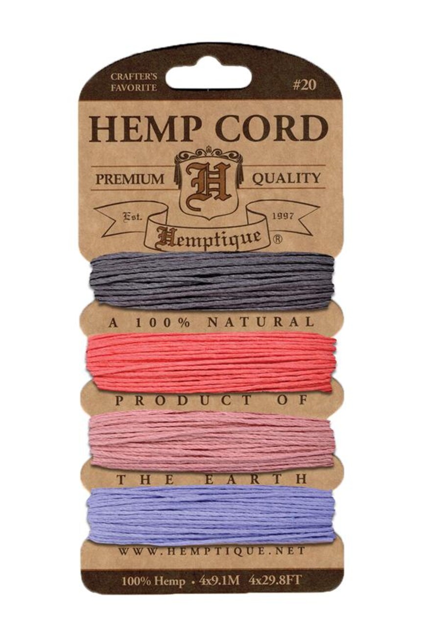 Hemptique 1mm #20 Hemp Cord Card Set Eco Friendly Sustainable Naturally Grown Jewelry Bracelet Making Paper Crafting Scrapbooking Bookbinding Mixed Media Crocheting Macrame Seasonal Holiday Gift Wrapping Outdoor Gardening